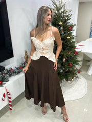 CHAMPAGNE SATIN RUFFLED BLOUSE