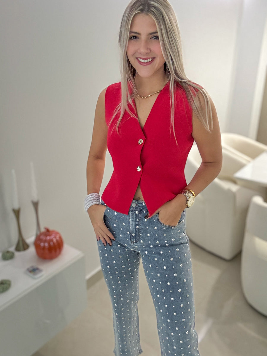 STUDDED DENIM JEANS