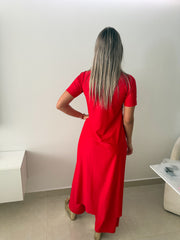 PIA RED SHORT SLEEVES TOP & PANT SET