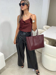 WINE SATIN POLKA DOT CAMI BLOUSE