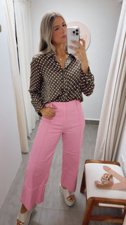 OLIVE/PINK POLKA DOT BLOUSE