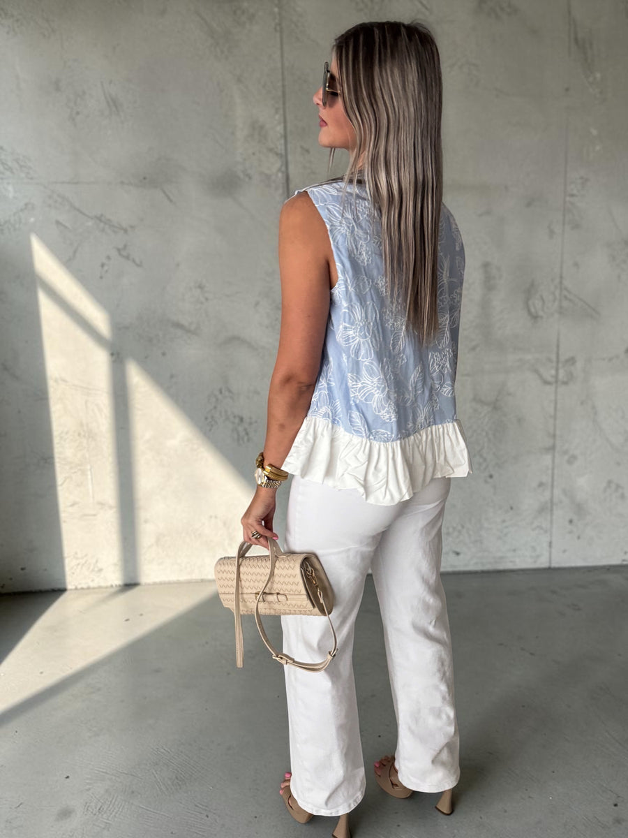 SKY BLUE/ WHITE EMBROIDED BLOUSE