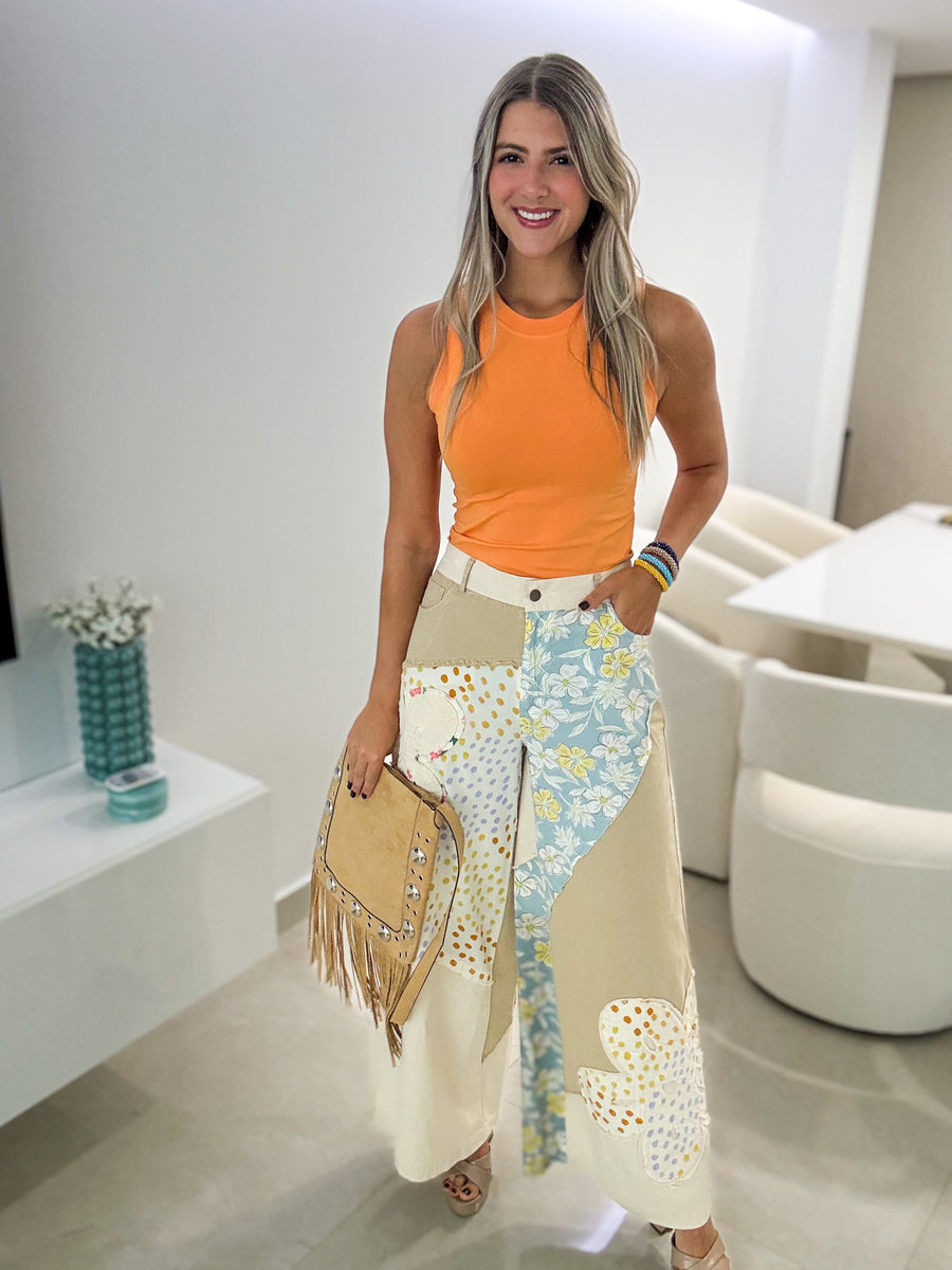FLOWER PATCH WIDE LEG PANTS