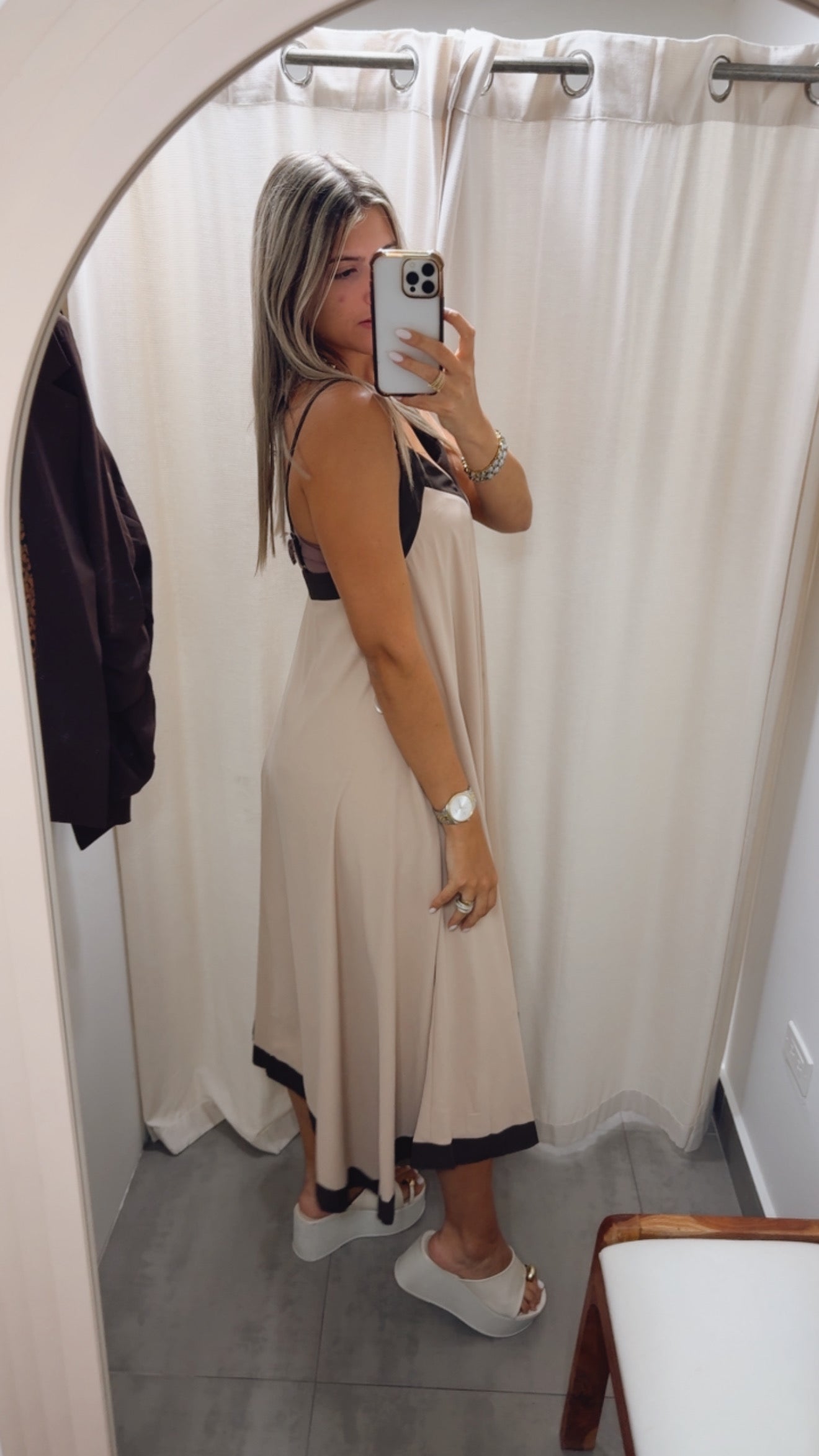 BEIGE/CHOCOLATE ASYMMETRIC DRESS