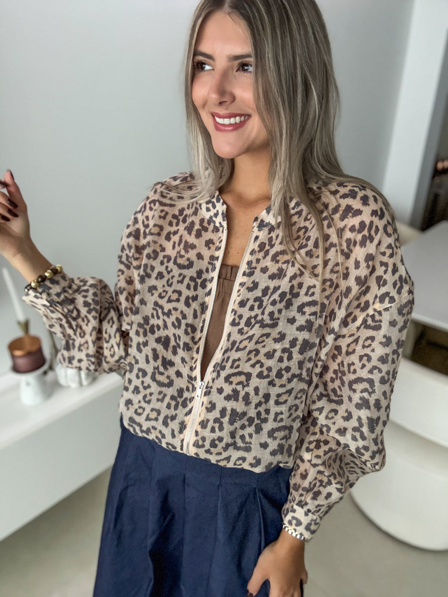 LEOPARD ZIPPER ADJUSTABLE JACKET