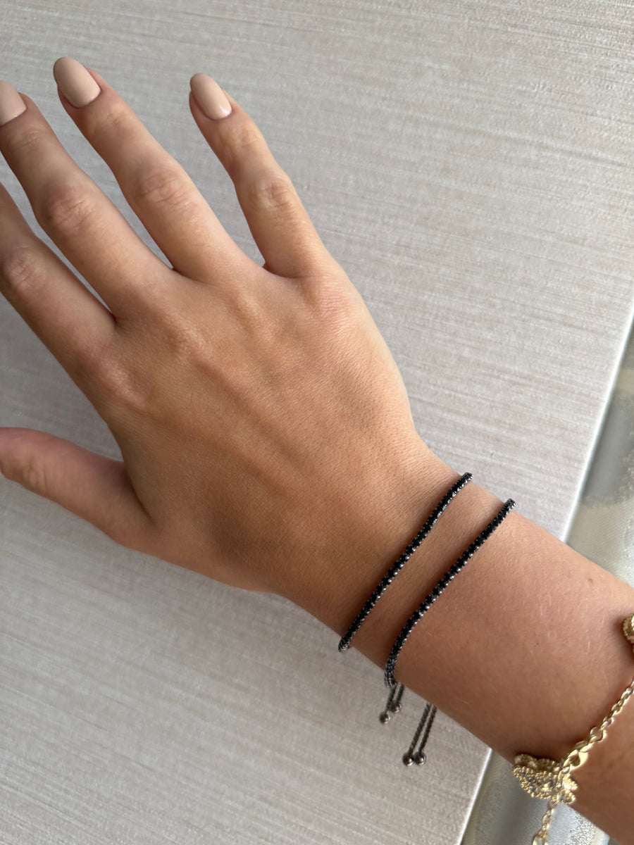 BLACK/BLACK RHINESTONES ADJUSTABLE BRACELET