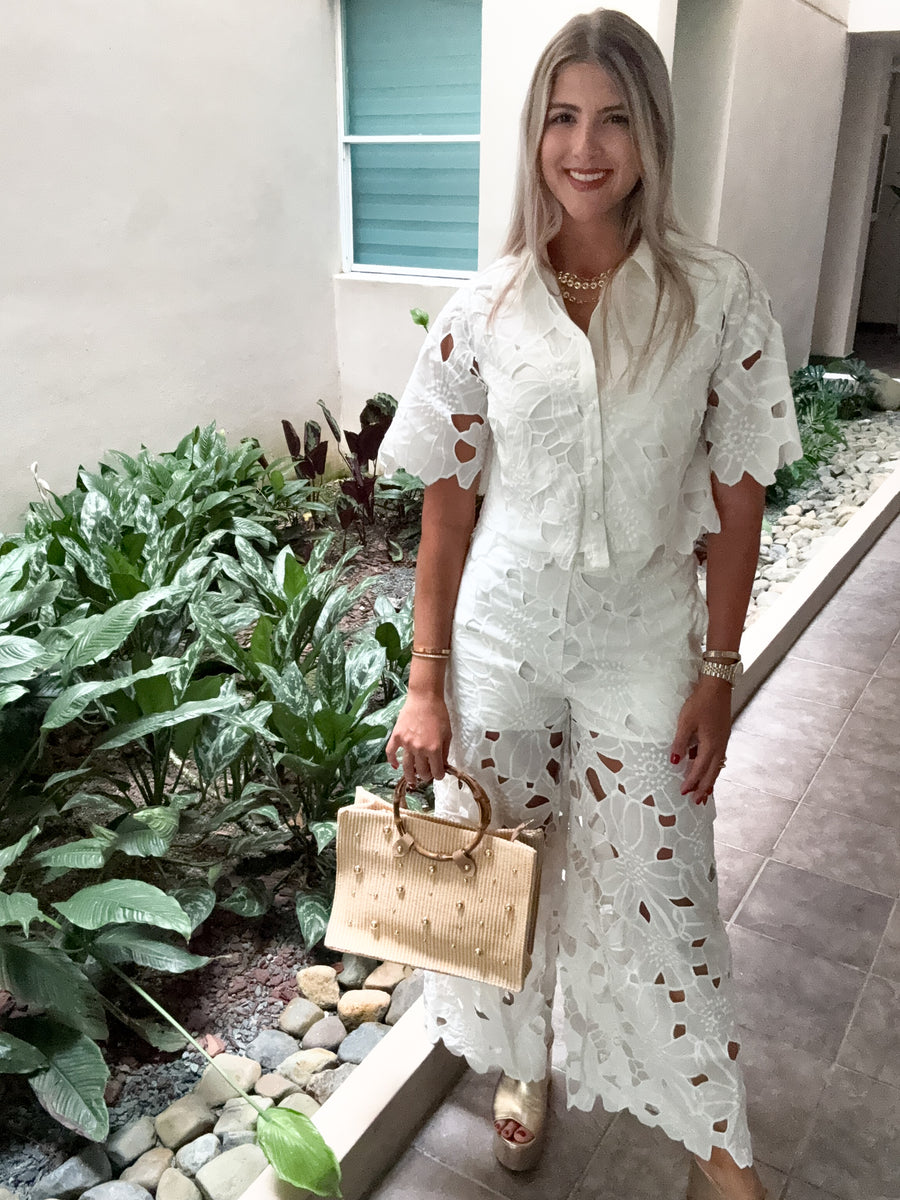 OFF WHITE FLORAL LACE PANT