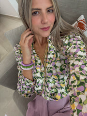 LILAC/GREEN PRINTED LONG SLEEVES BLOUSE