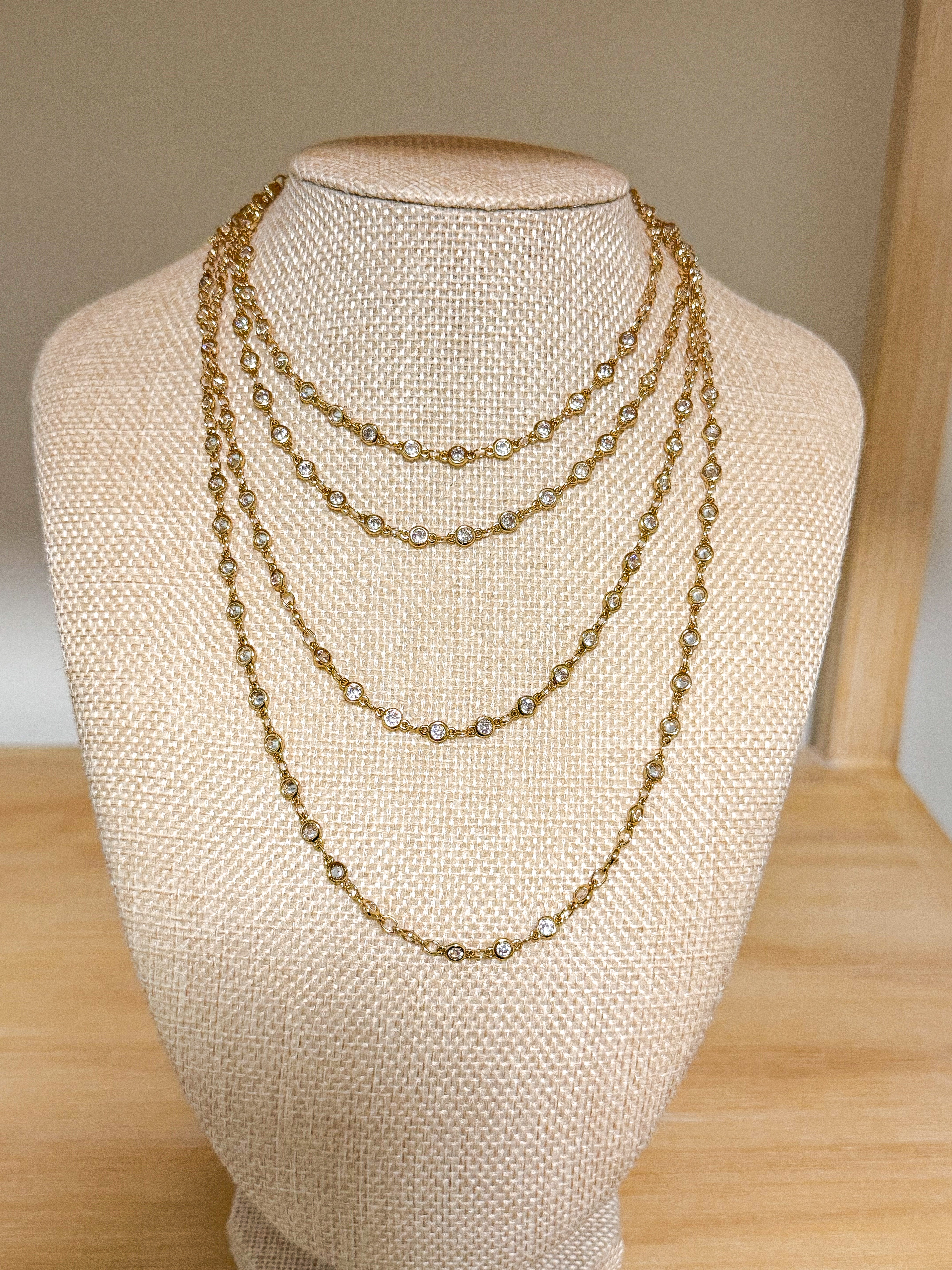 GOLD 60" 4mm ZIRCONIA CUBIC CHAIN ENDLESS NECKLACE