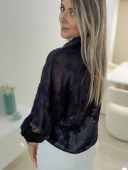 BLACK FLORAL SHEER BLOUSE