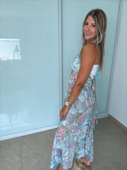 GRAY PRINTED HALTER MAXI DRESS
