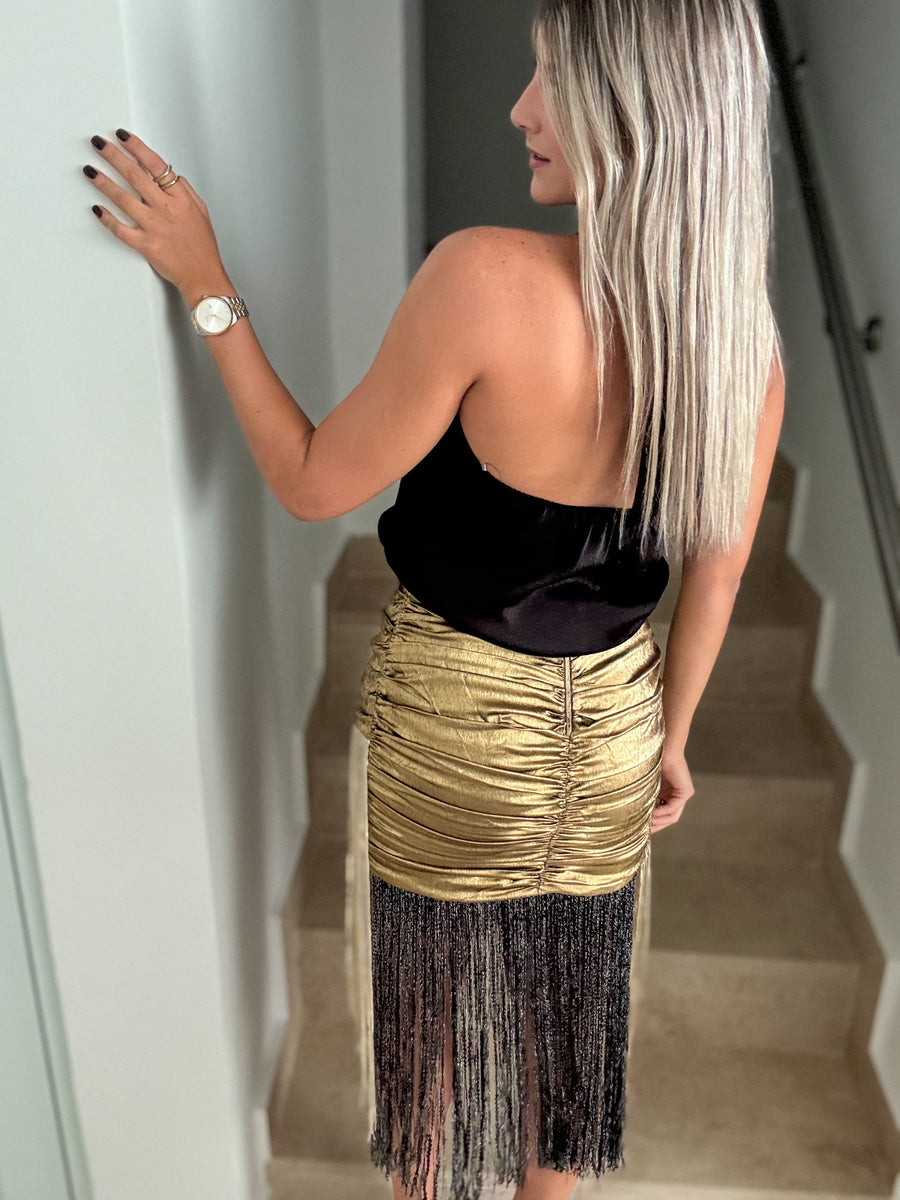 GOLD SEQUIN FRINGE SKIRT