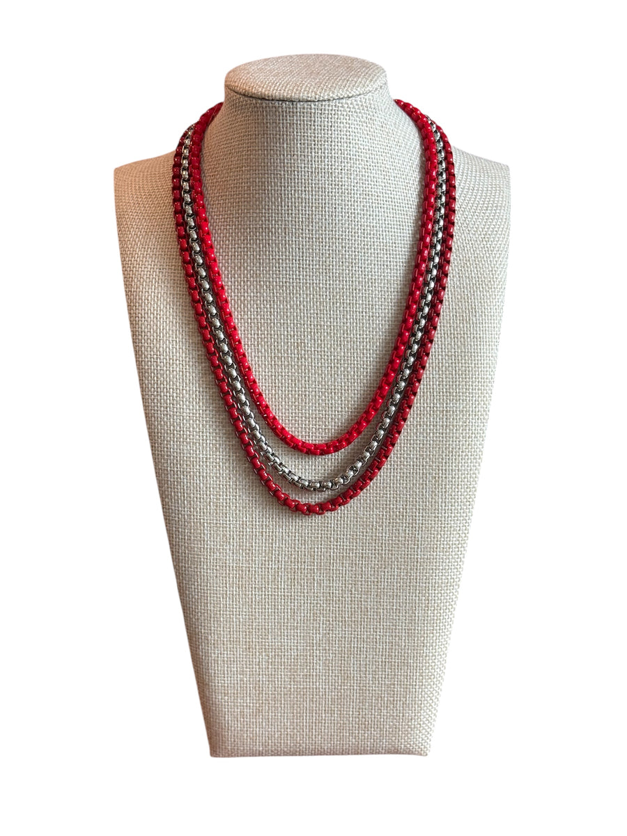 RED & SILVER 3-LAYER NECKLACE COLLAB