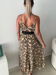 GOLD/BLACK LEAF MAXI DRESS