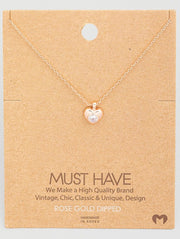 ROSE GOLD HEART RHINESTONE PENDANT NECKLACE