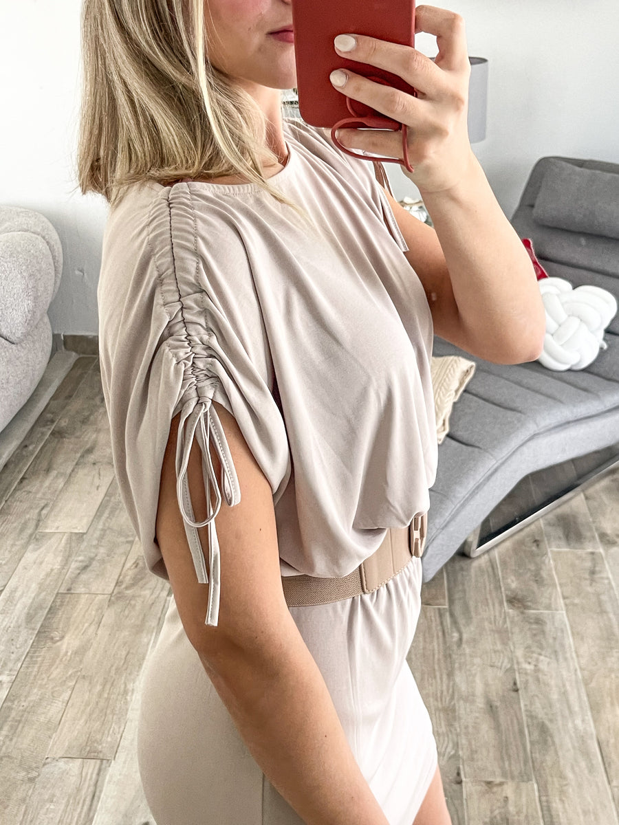 TAUPE DROP SHOULDER DRESS