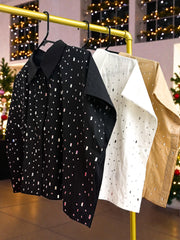 RHINESTONES BUTTONED SHORT SLEEVES TOP