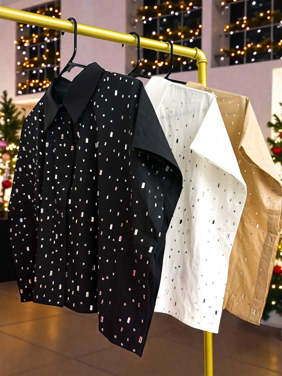 RHINESTONES BUTTONED SHORT SLEEVES TOP