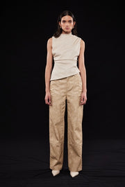 BEIGE LEATHER CARPENTER PANT