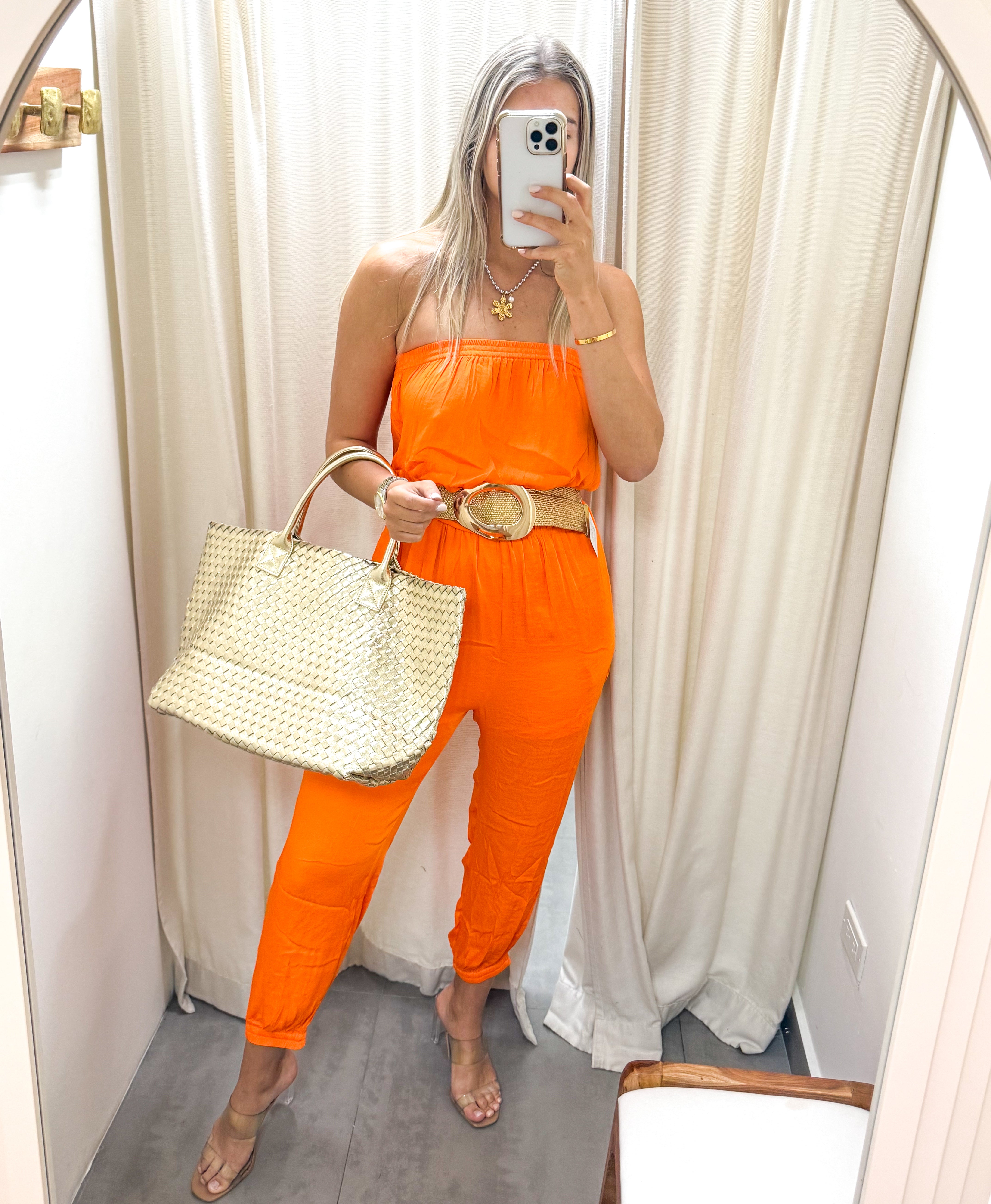STRAPLESS TIE WAIST JOGGER JUMPSUIT