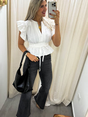 IVORY RUFFLE SLEEVES BLOUSE
