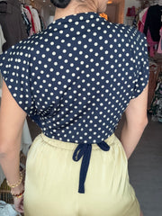 PIA REVERSIBLE SQUARE BLOUSE IN POLKA DOT/NAVY