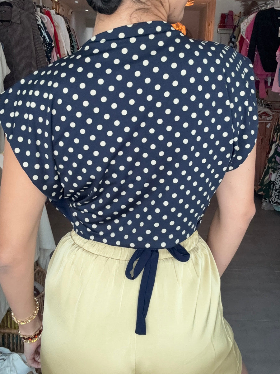 PIA REVERSIBLE SQUARE BLOUSE IN POLKA DOT/NAVY