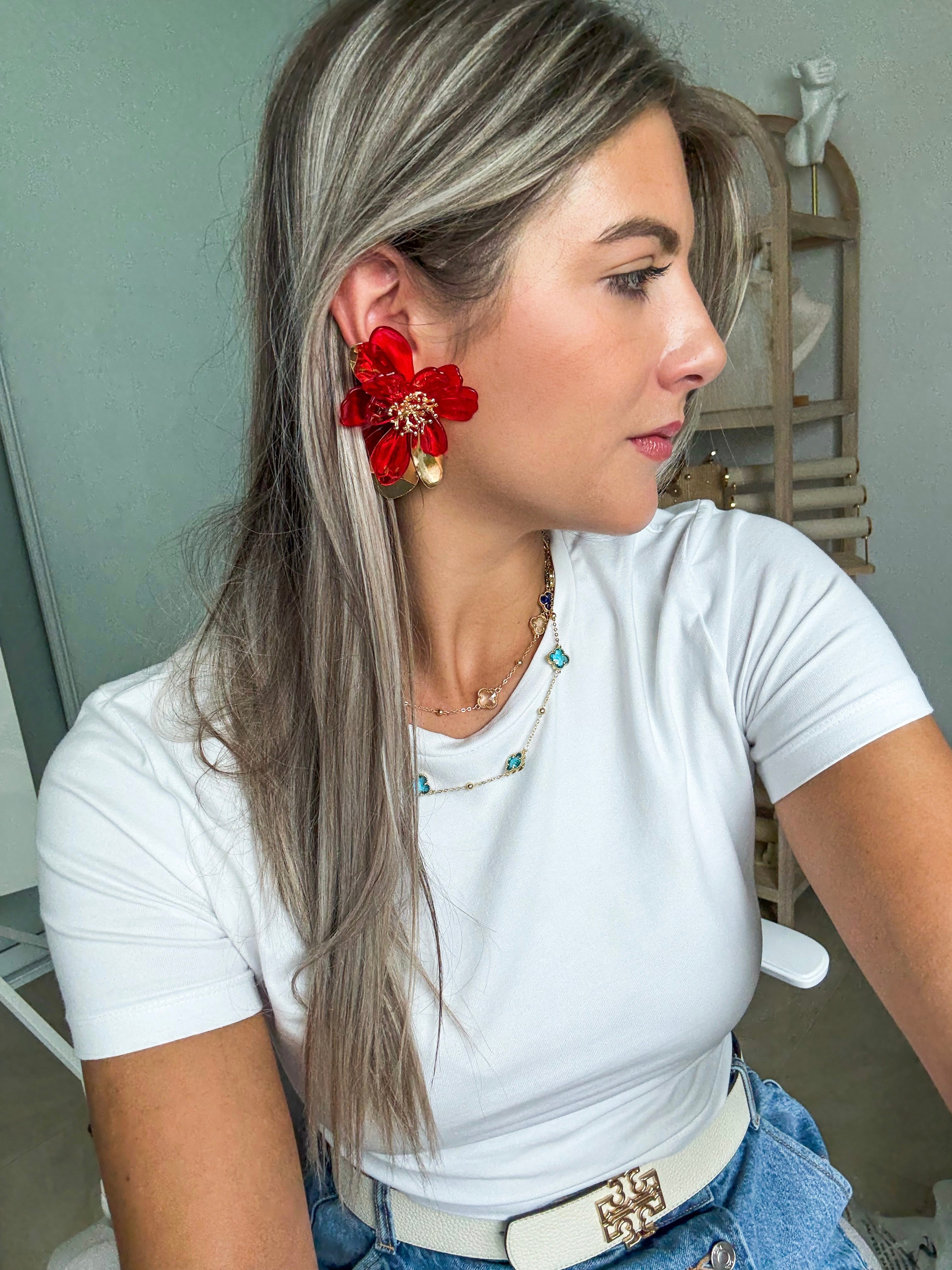 GOLD/RED FLOWER EARRINGS