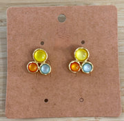 YELLOW/ORANGE/BLUE CLUSTER EAR STUD EARRINGS
