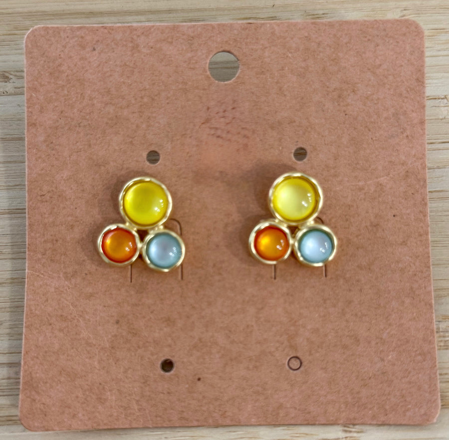 YELLOW/ORANGE/BLUE CLUSTER EAR STUD EARRINGS