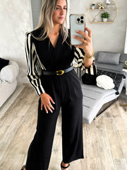 BLACK CONTRAST STRIPED JUMPSUIT