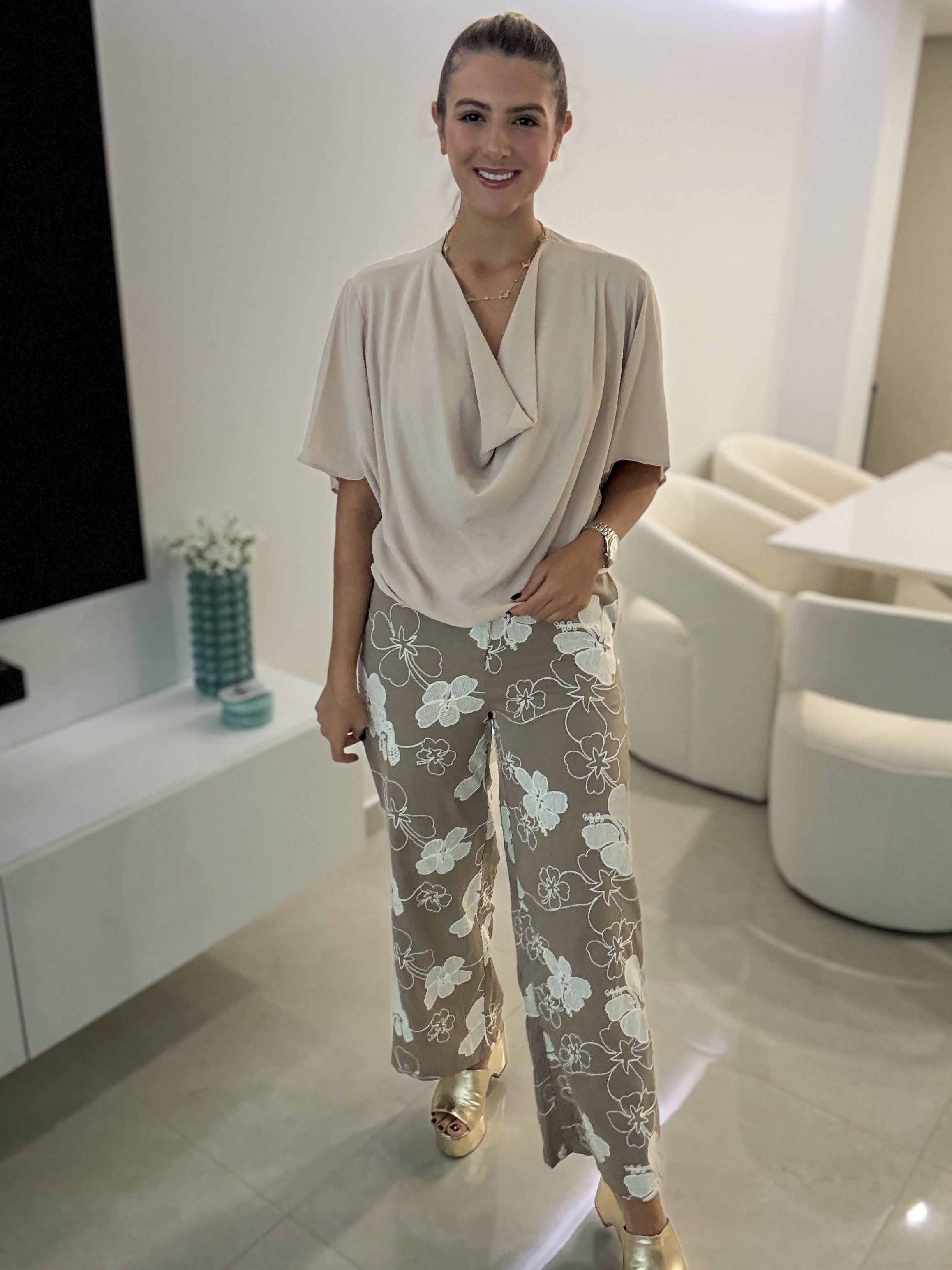 CREAM COWL DRAPE BLOUSE