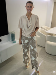 CREAM COWL DRAPE BLOUSE