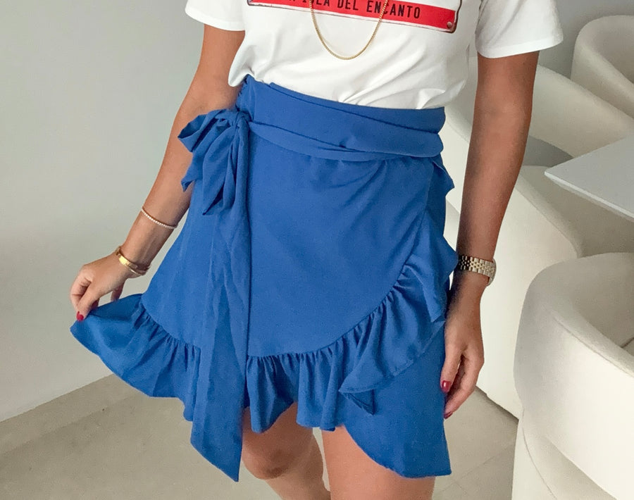 ROYAL BLUE SHORT WRAP AROUND SKIRT