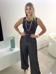 BLACK DENIM WIDE LEG PANTS