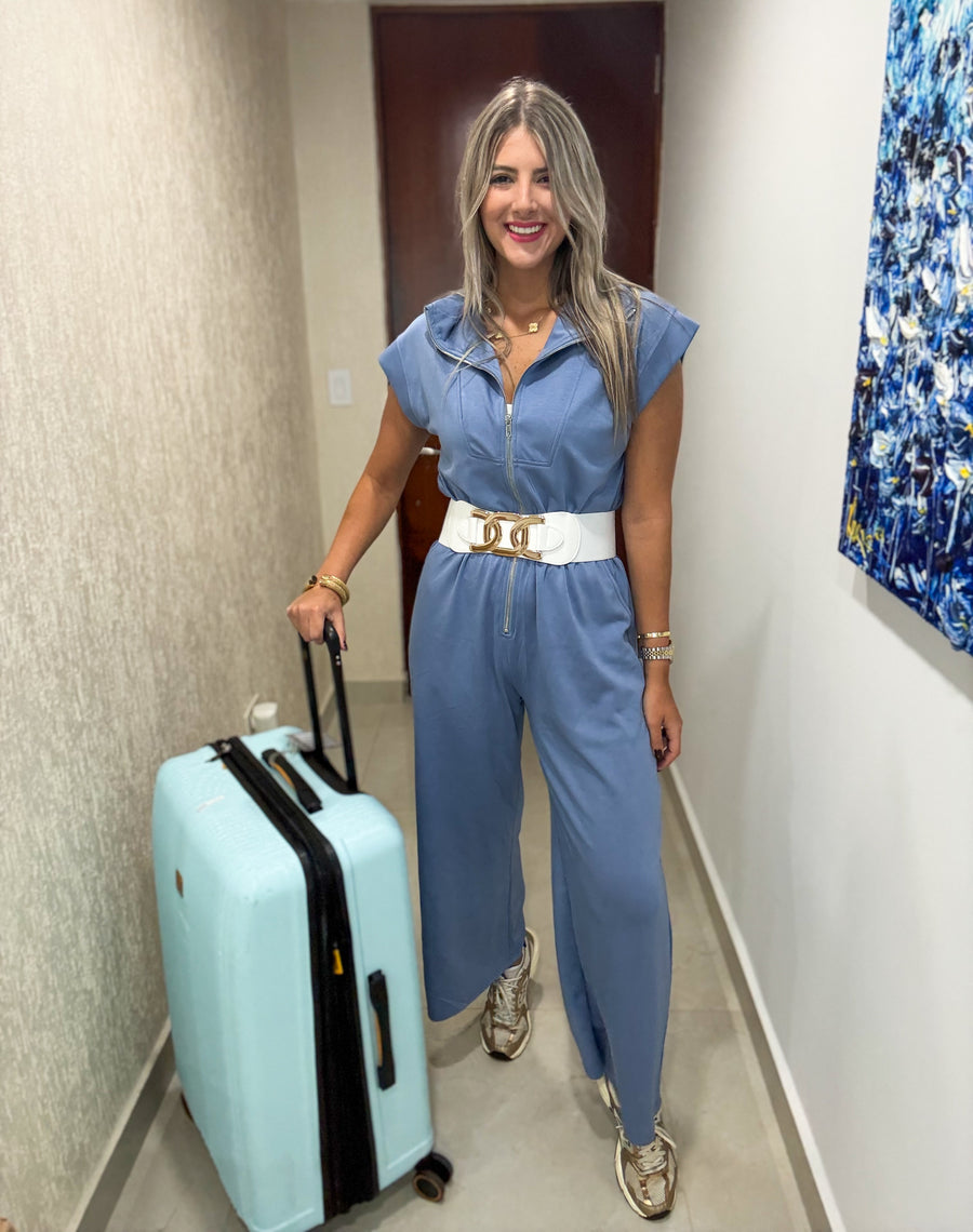BLUE MODAL ZIPPER JUMPSUIT