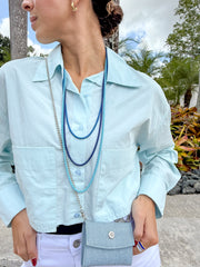 LIGHT BLUE OVERSIZED CROPPED BUTTONED TOP