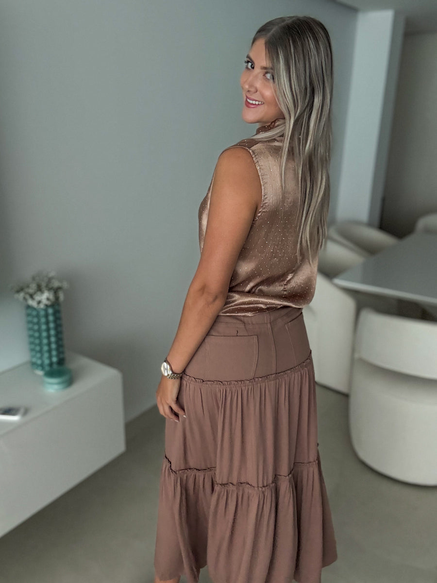 MOCHA CONTRAST MAXI SKIRT