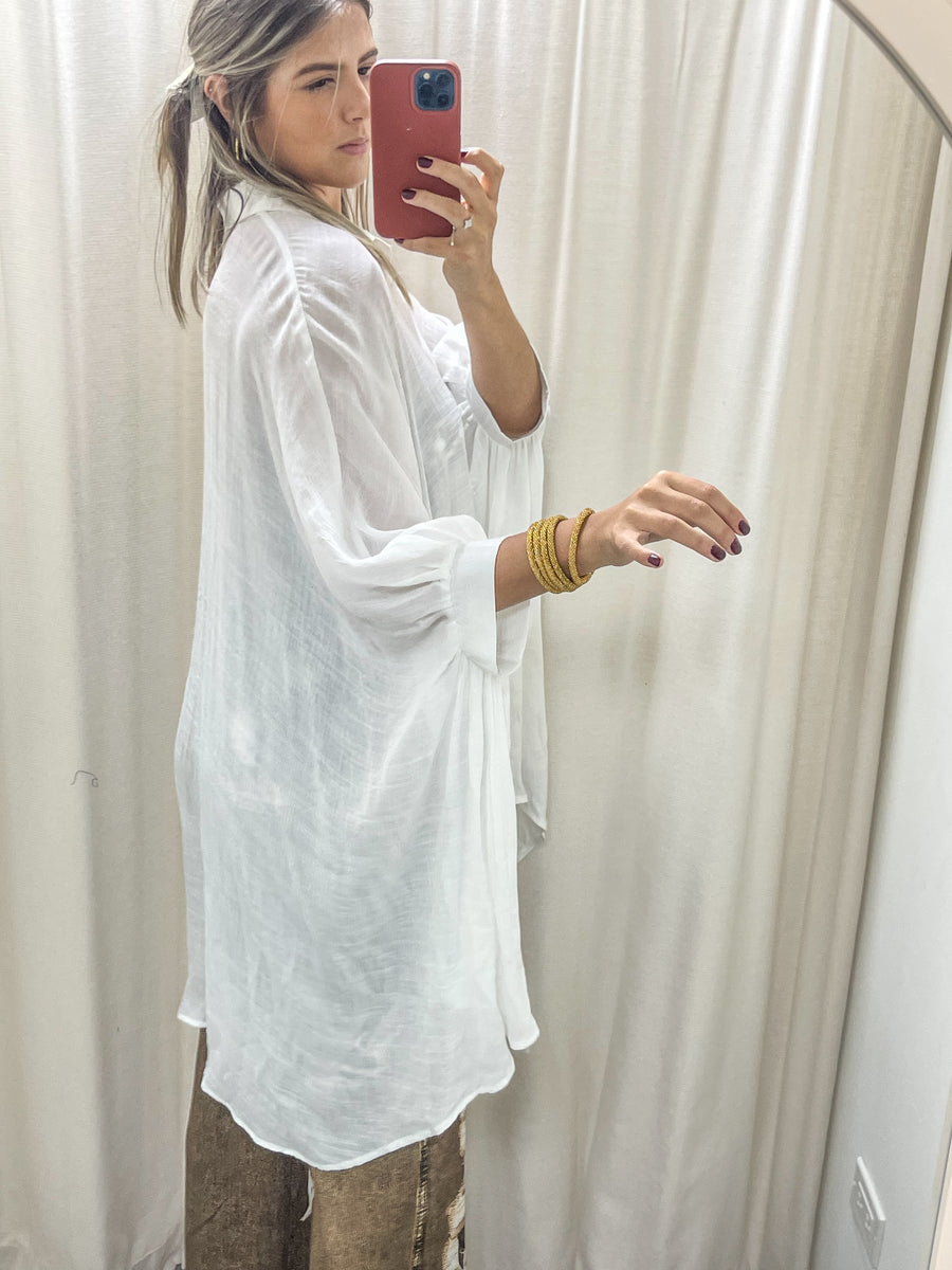 WHITE HIGH LOW SHEER TUNIC BLOUSE