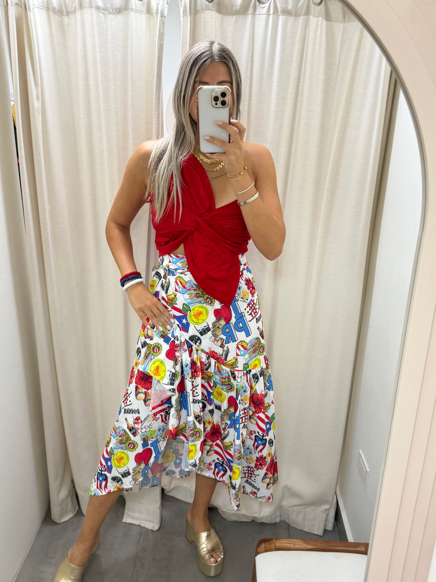 PUERTO RICO PRINT WRAP AROUND SKIRT