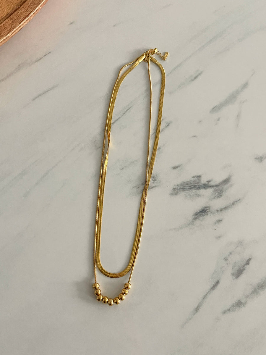 GOLD LAYERED SNAKE CHAIN/BALL NECKLACE