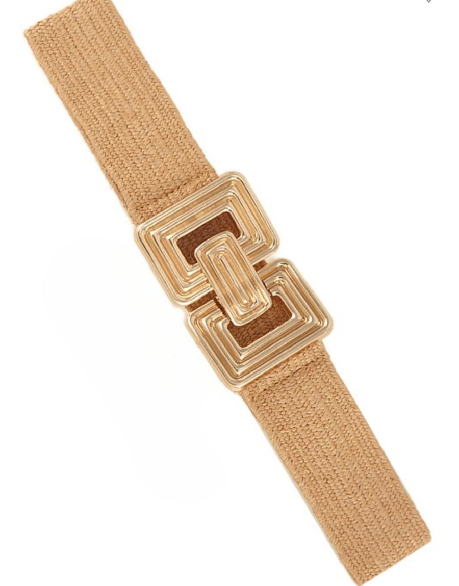 KHAKI RECTANGLE BUCKLE STRAW BELT