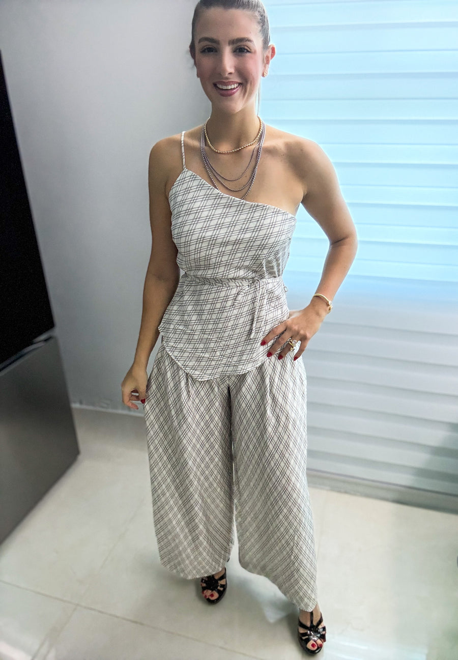 IVORY/GRAY PRINTED TOP & PANT SET