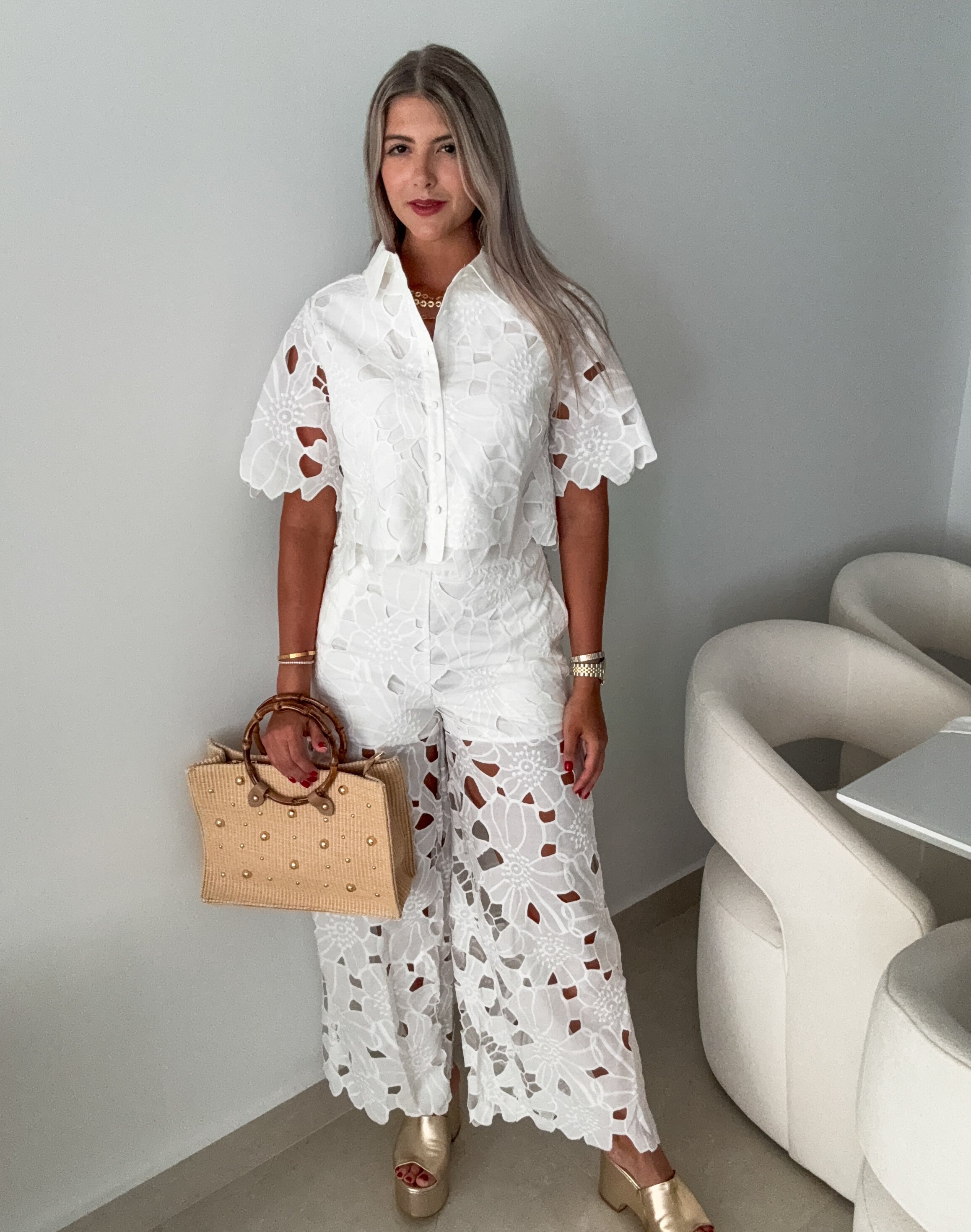 OFF WHITE FLORAL LACE PANT