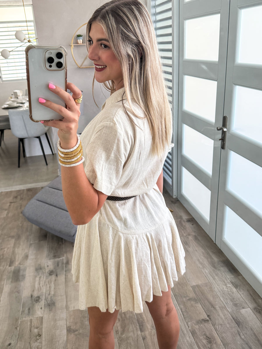 LINEN SHORT SLEEVES DRESS