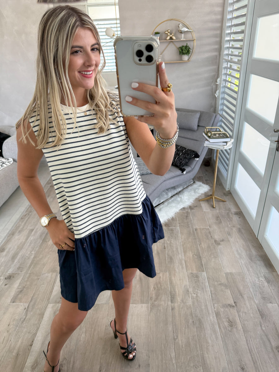 NAVY STRIPED SHORT DRESS