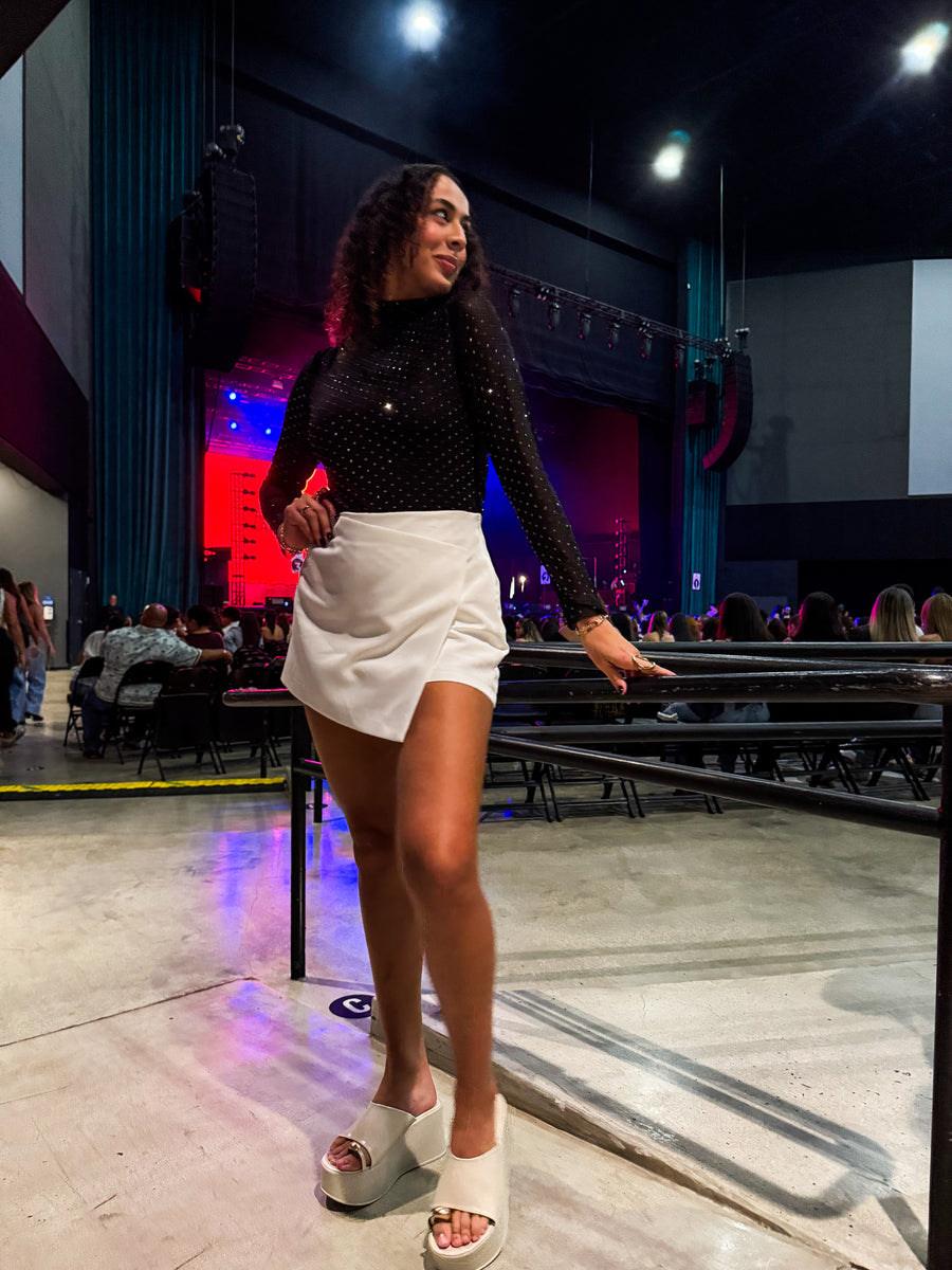 BLACK MESH RHINESTONES BLOUSE