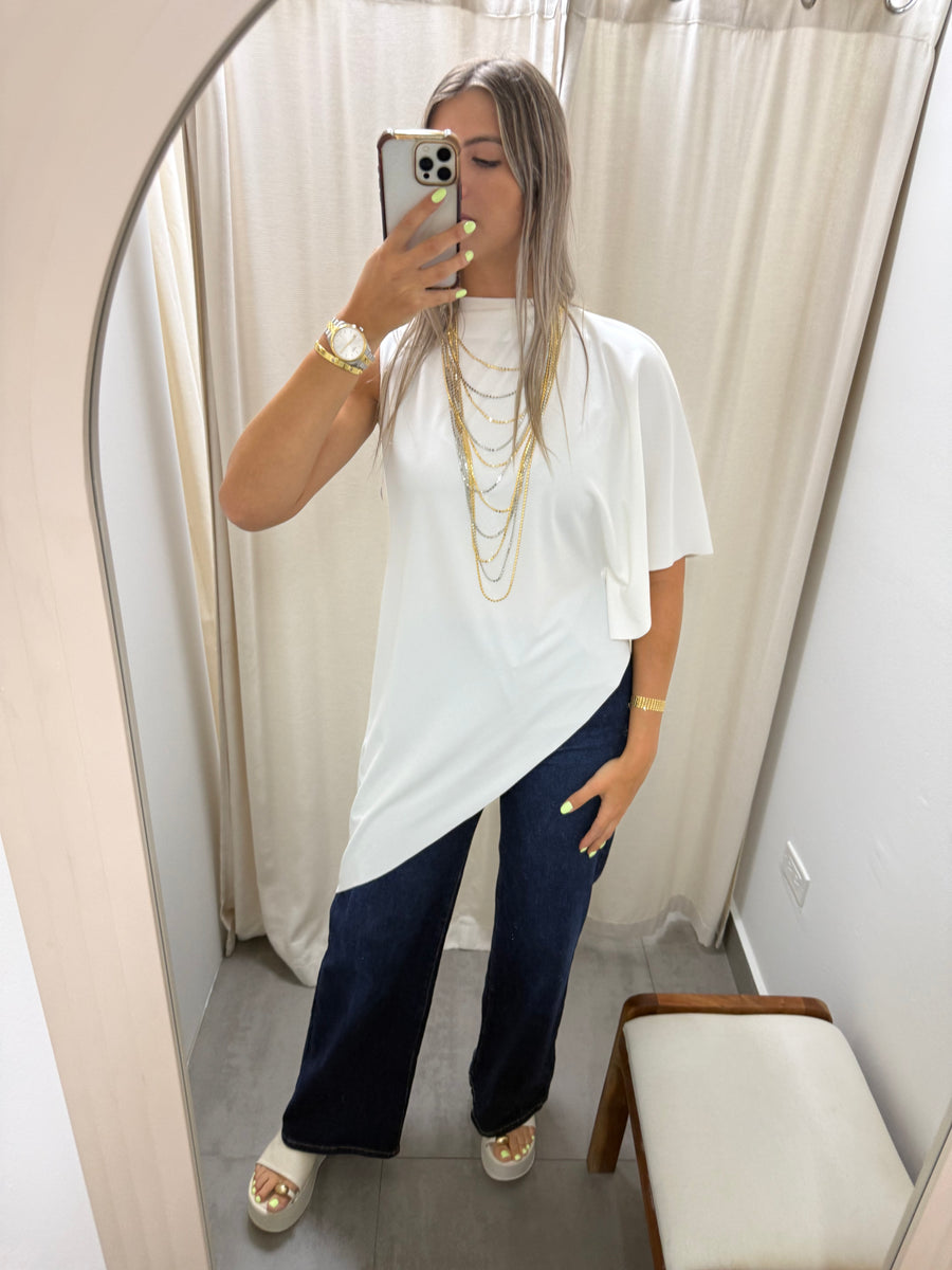 PIA WHITE ASYMMETRIC BLOUSE
