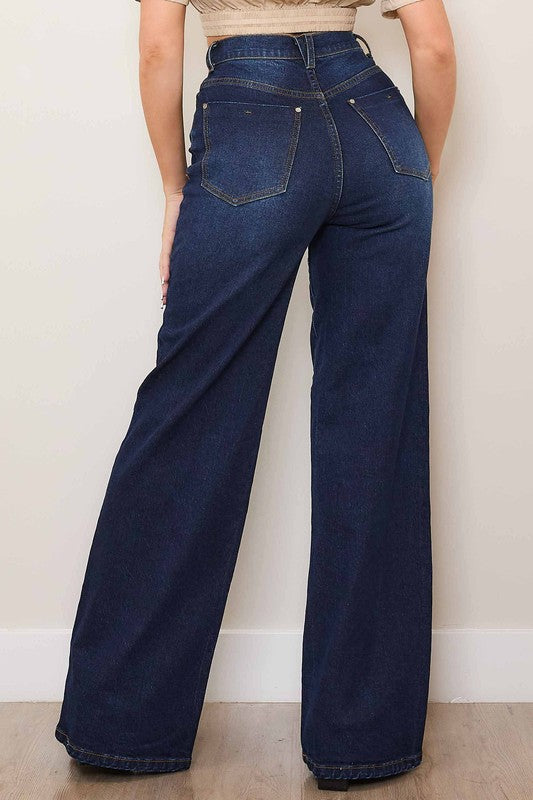 DARK DENIM HIGH-WAISTED WIDE LEG JEANS