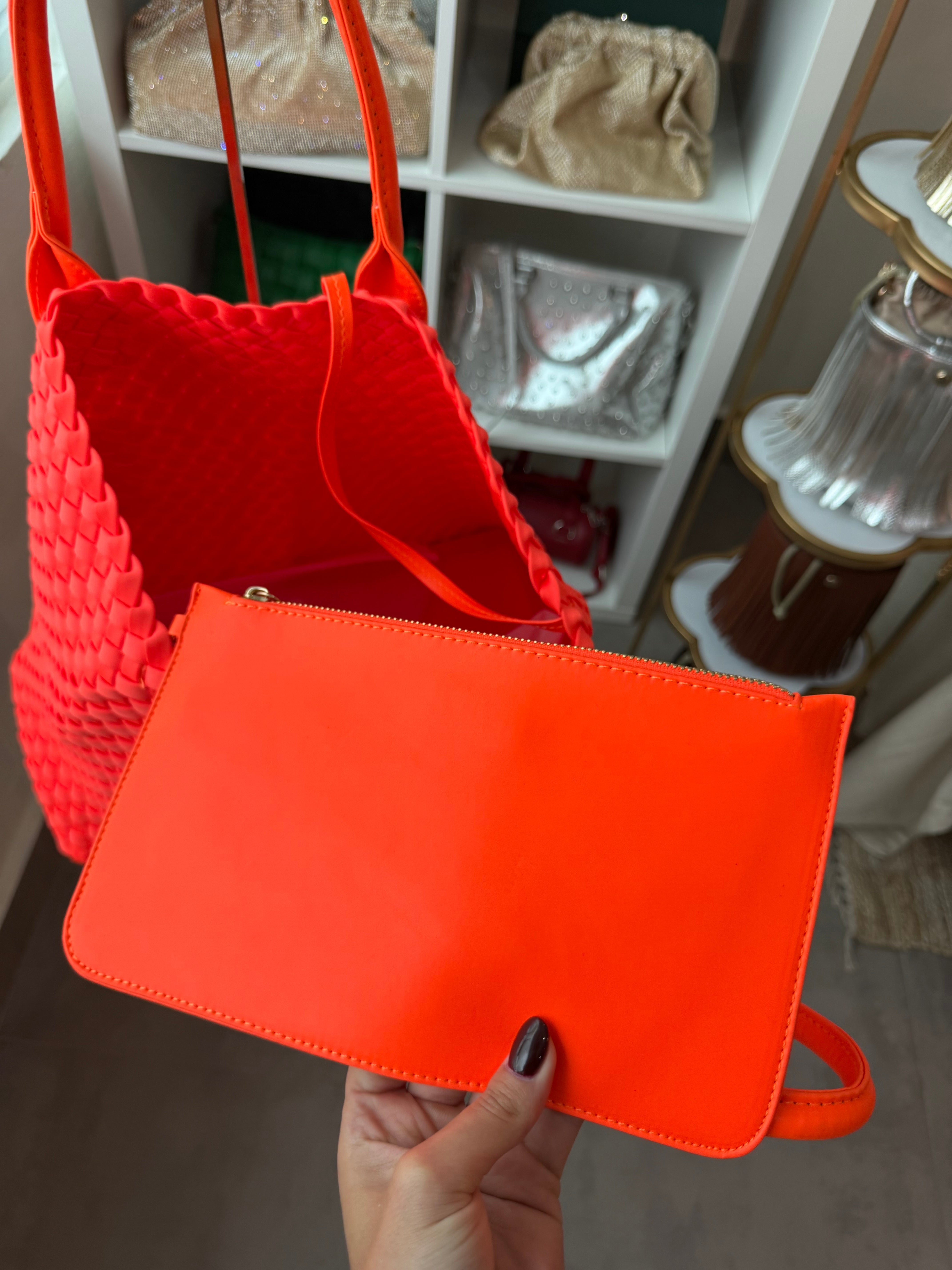 NEON CORAL NEOPRENE BAG